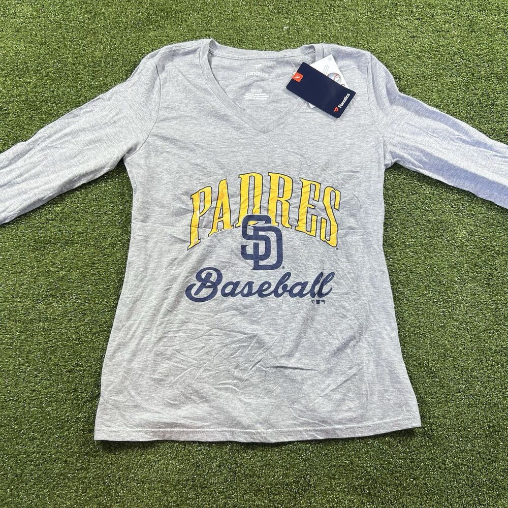 Women's Gray San Diego Padres S Long Sleeve V-Neck T-Shirt NWT